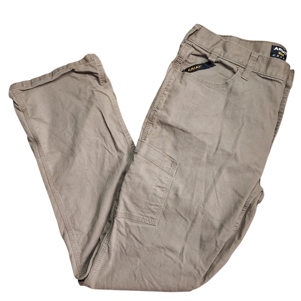 Ariat Rebar M4 Work Pants Mens 36x34 Khaki Excellent Relaxed Straight Canvas
